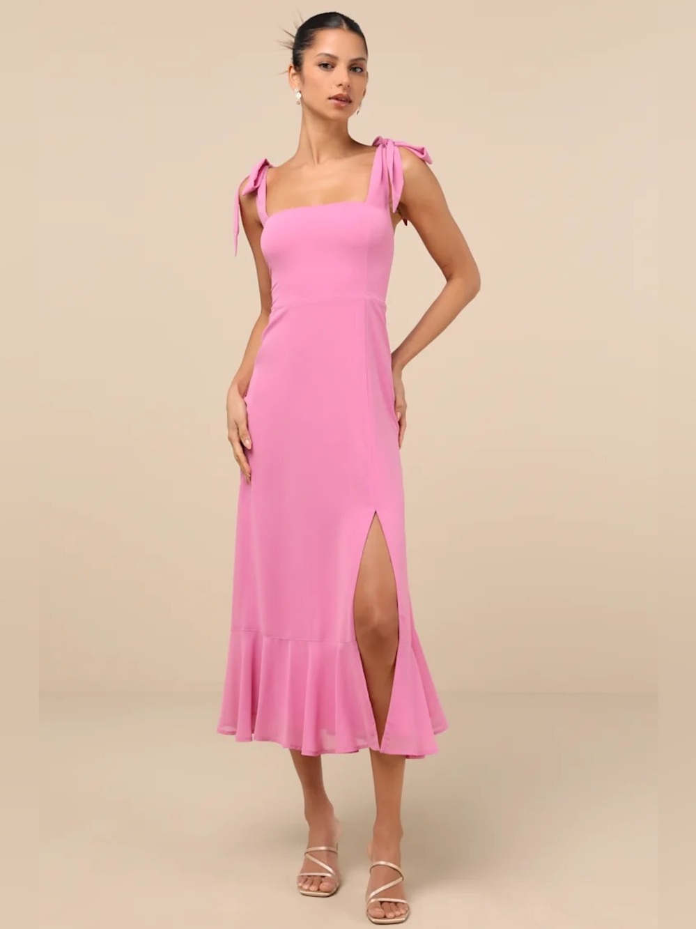 New Lulus NEW Lulus Summer Invite Pink Tie-Wrap Tiered Midi Dress Medium